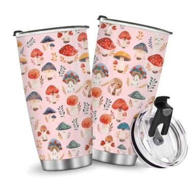 Imagem de Garrafa de água de viagem copos isolados caneca de café copo estilo cogumelo presentes para Natal, aniversário, dia das crianças, presente de aniversário 590 ml, aço inoxidável, quente e frio, alça