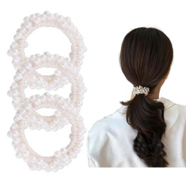 Imagem de Laço de cabelo de pérola com elásticos de contas para mulheres, contas brancas, suportes de rabo de cavalo, joias de cabelo, elásticos decorativos, faixas elásticas de borracha, acessórios para coque