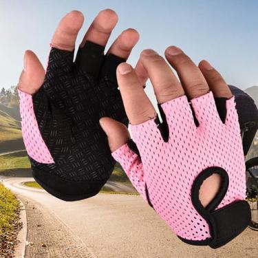Imagem de Luvas de fitness masculinas de nylon meio dedo antiderrapantes luvas de ginástica e ciclismo tamanho G rosa