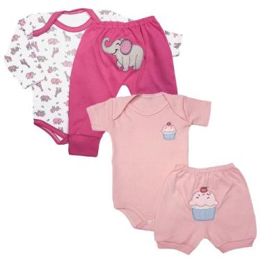 Imagem de Kit Roupa Bebê 4 Peças Body Estampado Mijão e Short Bordado - Koala Ba