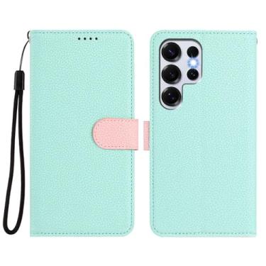 Imagem de Capa carteira flip para Samsung Galaxy S25 Ultra, com suporte para cartão, capa removível 2 em 1 de couro com fecho magnético, capa de carregamento sem fio (verde)