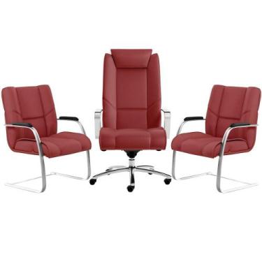 Imagem de Kit Cadeira Presidente Com 02 Cadeiras Fixas New Onix F02 Tecido Sinté