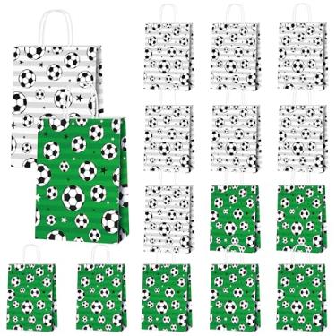 Imagem de MIMIND Pacote com 16 sacos de presente de futebol com alças de papel para lembrancinhas de festa, sacos de petisco de futebol para aniversário, dia de jogo, suprimentos de festa com tema esportivo