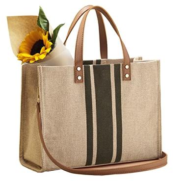 Imagem de WeGang Bolsa de lona, bolsa tiracolo feminina, bolsa de mão grande, bolsa de mão de palha, bolsa casual, estilo dobrável, para compras, trabalho, viagem, praia