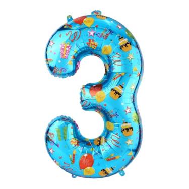 Imagem de Balão Número Azul 81,28cm, Grande Balão Filme Alumínio com Estampas Coloridas Desenhos Animados Decorações Festa Aniversário para Crianças Chá de Bebê Casamento Celebração Decoração (3)