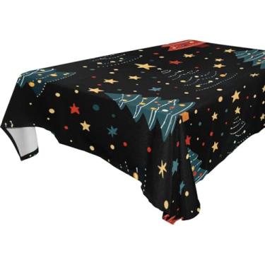Imagem de Blueangle Toalha de mesa com desenho animado de árvores de Natal – Toalha de mesa retangular de poliéster impermeável e resistente a manchas para ambientes internos e externos, 152 x 228 cm (544)