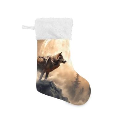 Imagem de ATTX Meias de Natal de lobo, suportes de presente brancos de pelúcia para decorações de festas de fim de ano (17,7 polegadas, 1 pacote) #440
