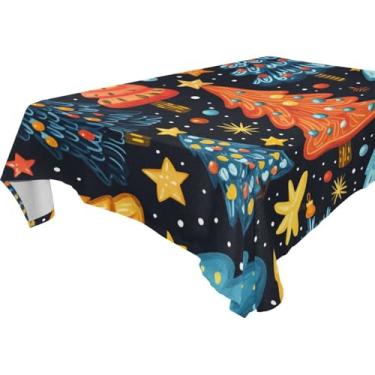 Imagem de Blueangle Toalha de mesa com desenho animado de árvores de Natal – Toalha de mesa retangular de poliéster impermeável e resistente a manchas para ambientes internos e externos, 152 x 228 cm (600)