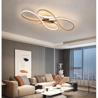 Imagem de Luminária de teto moderna em LED com intensidade regulável e controle remoto para sala de estar, sala de jantar, quarto e cozinha (Dourada, 80 cm de comprimento).