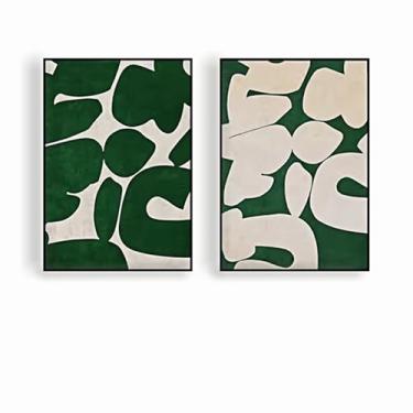Imagem de PHWWDSUQA 2 peças de arte de parede abstrata verde e branca grande, tela minimalista, imagens modernas de meados do século, para entrada, decoração de parede de corredor de paredes 50 x 71 cm sem