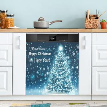 Imagem de xigua Capa magnética de flocos de neve para lava-louças de árvore de Natal, adesivos magnéticos decorativos antiarranhões para painel de geladeira e lava-louças, decoração personalizada de cozinha