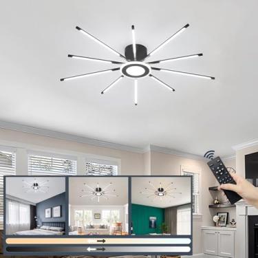 Imagem de Luminária de teto LED moderna para sala de estar, com intensidade regulável e controle remoto. Formato de faixa de luz preta, ideal para quarto, sala de jantar e escritório (10 lâmpadas).