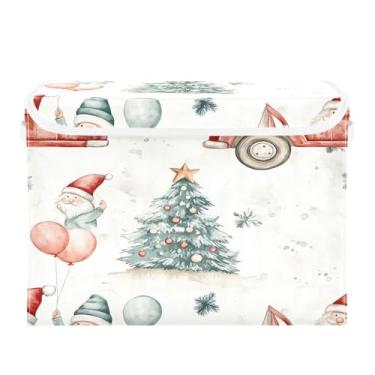 Imagem de SEHANY Linda caixa de armazenamento de Papai Noel de Natal com tampas e alças, organizador de cestas de armazenamento de tecido dobrável, caixas de armazenamento de cubos grandes para roupas, cobertor