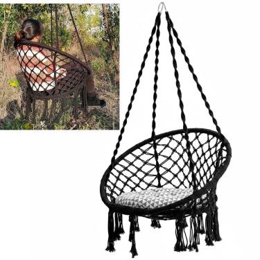 Imagem de Rede Cadeira Balanço Suspensa Almofada Algodao Decoraçao Confortavel Casa Jardim Varanda Quintal Sacada Area Lazer