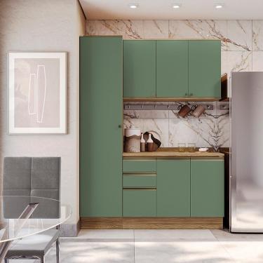 Imagem de Armário De Cozinha Compacta 100% Mdf 170cm Nogueira/verde Celeste Kappesberg