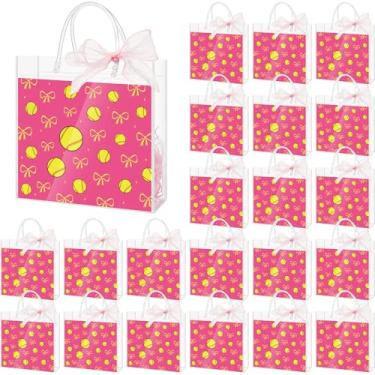 Imagem de Sweetude 24 bolsas fofas de softball, transparentes, com alças, sacolas de softball, fofas, lembrancinhas de festa com tema esportivo, fita de laço rosa para meninas, jovens, lanches, presentes de