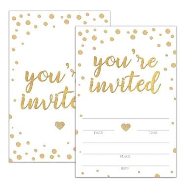 Imagem de Moonle Pacote com 20 cartões de convite dourados - "You are Invited" Convites de festa elegantes perfeitos para casamento, chá de panela, chá de bebê, convites de aniversário com 20 envelopes
