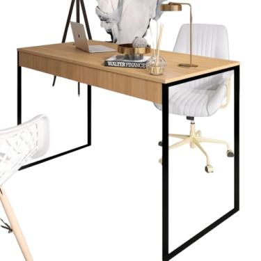 Imagem de Mesa de Escritório Minimalista, Estrutura Metálica Preta, 90x60x75 cm, Disponível Na Cor Mel
