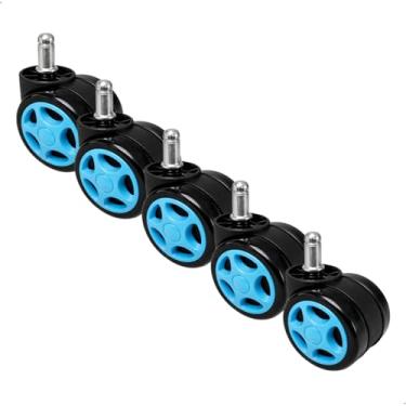 Imagem de Kit de 5 Rodinhas para Cadeira Gamer e Executiva com Encaixe Universal,Rodízios em PU com Rotação 360° e Estrutura Reforçada (Azul)