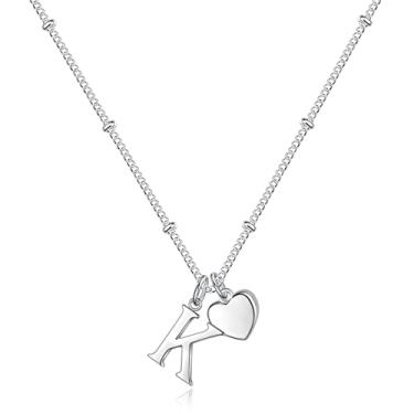 Imagem de Vrsilver Enfeites de cesta de Páscoa - Colares de coração com inicial de coração para meninas, colar de prata 925 para mulheres, presentes para meninas, presentes delicados de coração, colares de