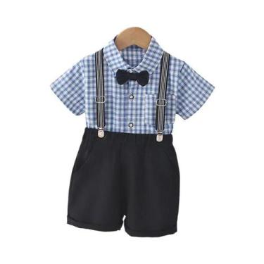 Imagem de Conjunto De Camisa Xadrez E Shorts De Verão Para Meninos, Roupa Casual