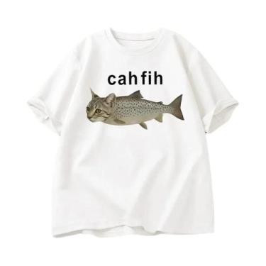 Imagem de Camiseta Gráfica Meme Peixe Gato Engraçada Com Erro De Ortografia Humo