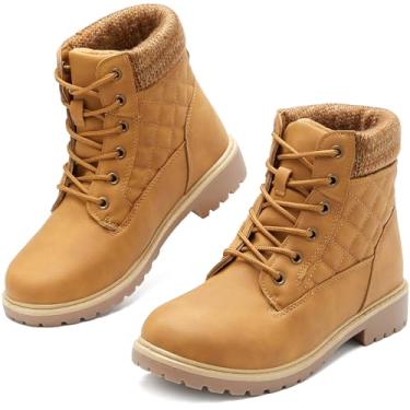 Imagem de Adokoo Botas femininas impermeáveis outono inverno botas de combate pretas de neve botas de combate antiderrapantes para caminhadas, Castanho, 7