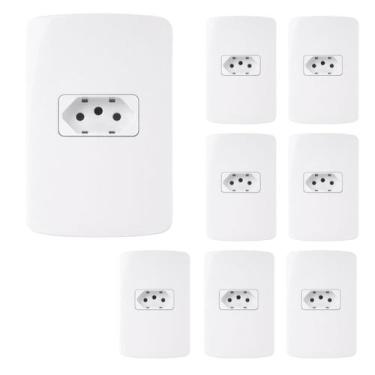 Imagem de Kit 8Und Conjunto com Tomada Branco 10A 2P+T 250V Placa 4x2 - MarGiriu