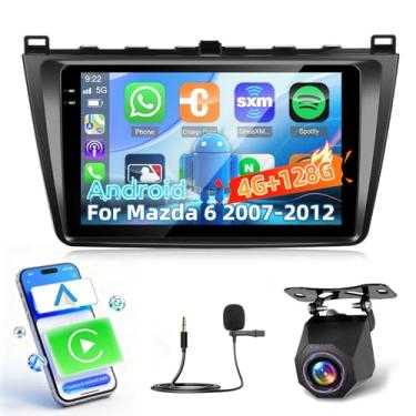 Imagem de [4 + 128 G] Rádio veicular NHOPEEW para Mazda 6 2007-2012 – Carplay sem fio e Android Auto – tela sensível ao toque embutida de 23,6 cm Android estéreo para carro – GPS/5GHz WiFi/EQ áudio/SWC/Mirror