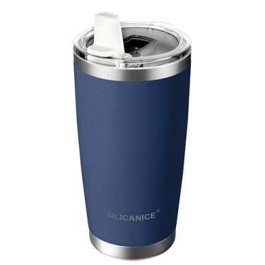 Imagem de SILICANICE Copo isolado de 590 ml - Tampa flip totalmente removível, 100% lavável e à prova de vazamento, aço inoxidável de parede dupla | Livre de BPA, lavável na lava-louças, suporte de copo