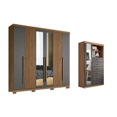 Imagem de Guarda Roupa +cômoda 2 Peças Qc352 Jatobá/grafite - Santos Andirá