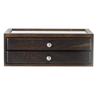 Imagem de U5GAAALPPQ9 Caixa de joias premium organizadora de madeira com expositor de joias 2 gavetas colar brincos suporte de anel de armazenamento (cor: marrom) (marrom)