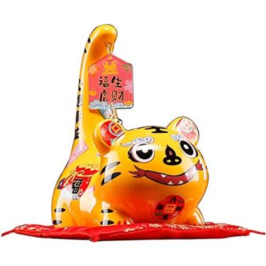 Imagem de Cofrinho mealheiro animal cauda longa tigre mealheiro, ornamento criativo para casa do zodíaco, estátua de decoração de entrada de cerâmica, banco de moedas de desenho animado fofo, presente de