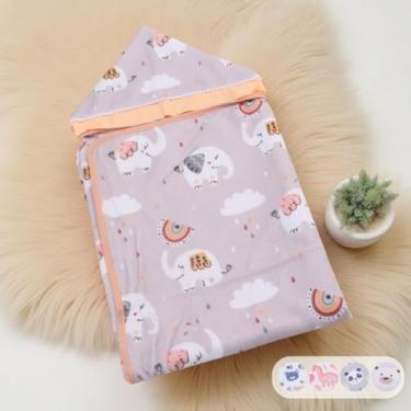 Imagem de Toalha De Banho Bebê Estampada Dupla Face Com Capuz Forrada Algodão 01 Peça. (Elefantinha Baby Salmão)