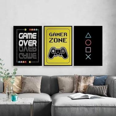 Imagem de Kit Quadros Gamer Game Over 45X34Cm 3 Peças