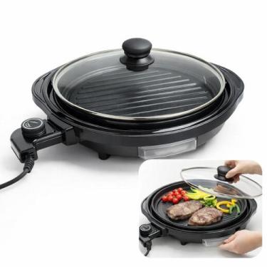 Imagem de Churrasqueira Eletrica Grill Redondo Antiaderente com Tampa Controle d