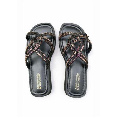 Imagem de sandalia papete rasteirinha flat luxo strass brilho palmilha ultra com