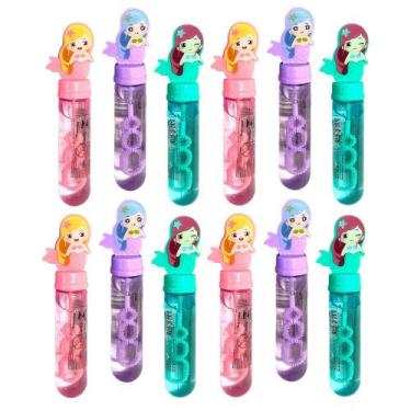Imagem de Kit 12 tubos de Fazer Bolhas de Sabão Sereia Lembrancinha Aniversário 