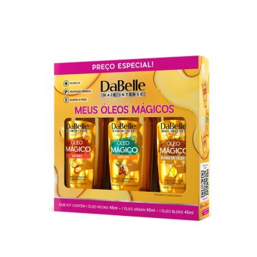 Imagem de Kit Óleo Capilar Proteção Térmica e Antifrizz 135ml DaBelle Meus Óleos Mágicos Vegano Argan e Rícino