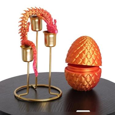 Imagem de Estatuetas colecionáveis de dragão chinês vermelho e ovo de dragão impresso em 3D, presente para decoração executiva de escritório doméstico