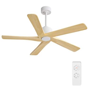 Imagem de WINGBO Ventilador de teto CC de 122 cm sem luz - 5 lâminas de madeira maciça esculpida, motor CC reversível de 6 velocidades, ventilador de teto sem luzes para sala de estar, quarto, cozinha, pátio