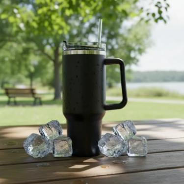 Imagem de Garrafa Térmica 800ml de Inox, Parede Dupla, Isolamento a Vácuo, Bico Antivazamento, Com Alça, Mantém Quente e Gelado (Preta)