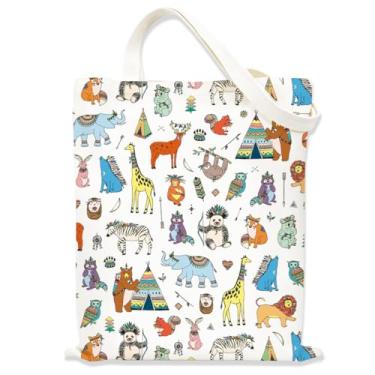 Imagem de Boho, bolsa de mão fofa de animal para mulheres e meninas, bolsas de tecido com alças, sacola temática infantil, sacolas fofas para mulheres, bolsa de compras reutilizável para viagens, compras