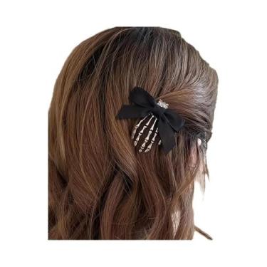 Imagem de Presilha De Cabelo Com Laço De Caveira Preta Estilo Punk Moderno Para 