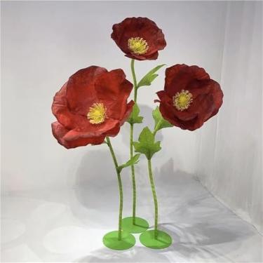 Imagem de Conjunto de 3 flores de papel grandes - adereços de flores artificiais gigantes para decoração de casa, festa, decoração de casamento e exibição de janela - decoração de flores falsas grandes