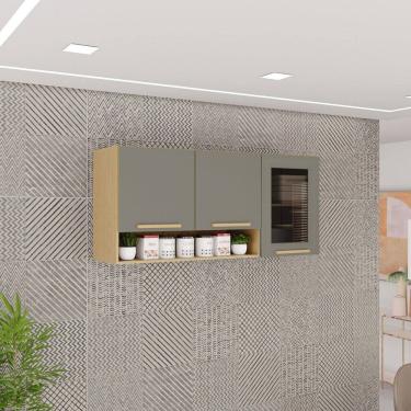 Imagem de Armário Aéreo 3 Portas Vidro Fumê Bella Jequitibá/Granizo