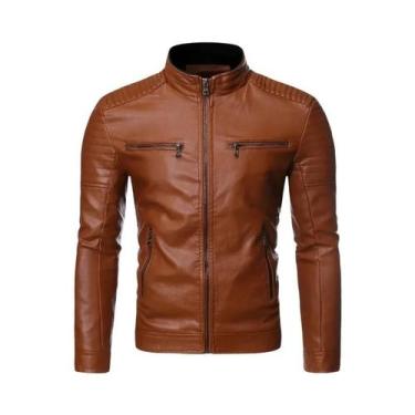 Imagem de Jaqueta Masculina De Couro PU Listrada Com Gola Alta Estilo Fino Para 