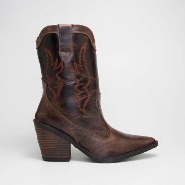 Imagem de Bota Feminina Couro Legítimo Texana Country Bico Fino Elegante Bordada