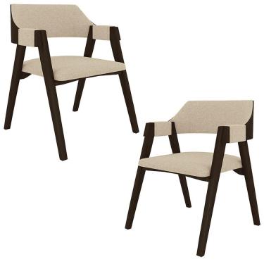 Imagem de Kit 2 Cadeiras Sala De Jantar E Jogos Carteados Madeira Maciça Poker Linho Offwhite-capuccino G42 - Gran Belo