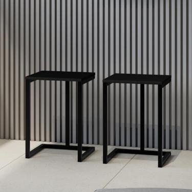 Imagem de Conjunto 2 Banquetas Varanda Gourmet Tubo Preto Madeirado Preto